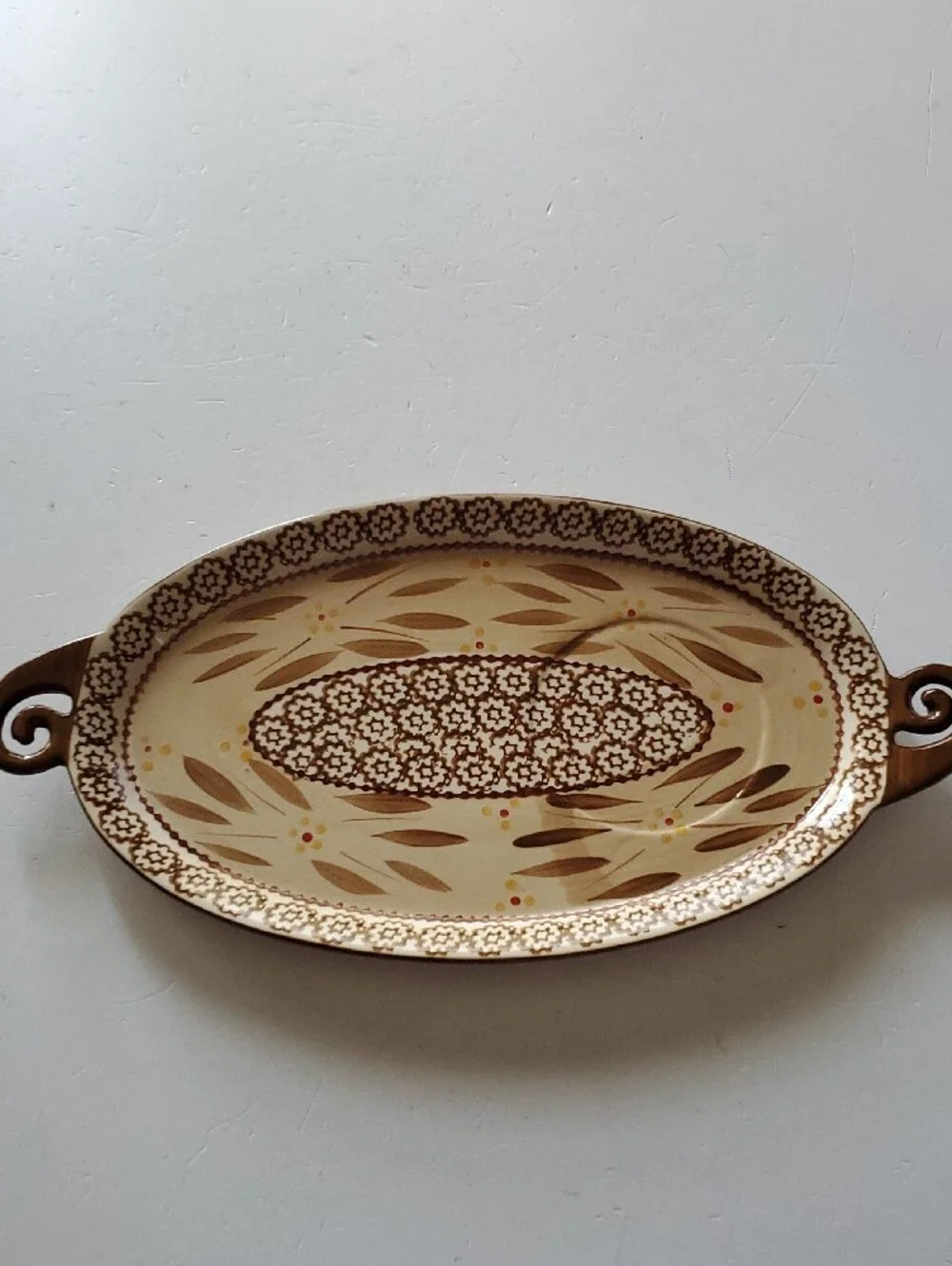 Temp-Tations Cream and Brown Floral Pattern  Soup bowlwith Matching Tray.